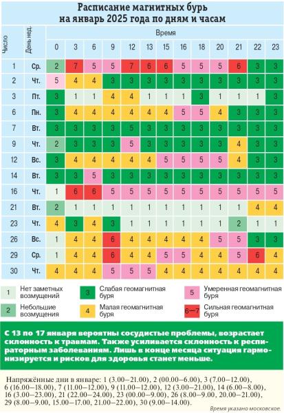 Calendario de tormentas magnéticas de enero de 2025. Infografía